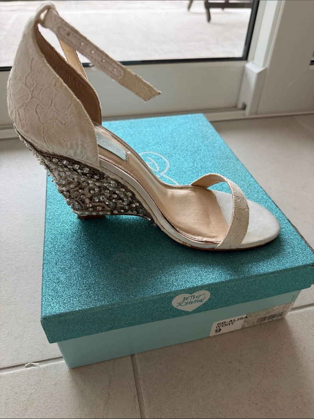 Betsey Johnson Ivory Embellished Lace Heels - Picture 4 of 9